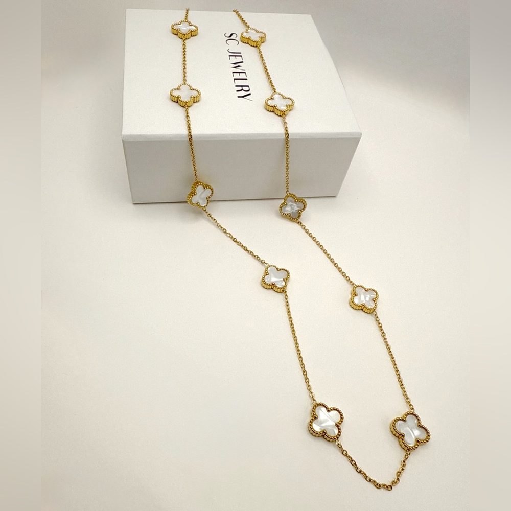 Last 1 🔥 Clover Necklace Gold Mother of Pearl Double Sided Stainless Steel - Picture 5 of 13